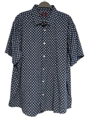 UNTUCKit Navy Blue Short Sleeve Button-Down with White Micro Print